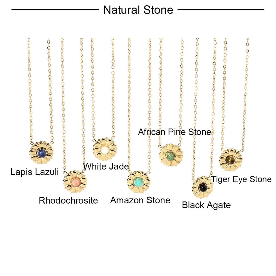 Jewelry Retro French Style Daisy Titanium Steel Natural Stone 14K Gold Plated Plating Inlay Pendant Necklace