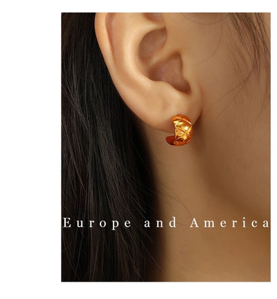 1 Pair IG Style Elegant Commute C Shape Argyle Polishing Plating 304 Stainless Steel 18K Gold Plated Ear Studs