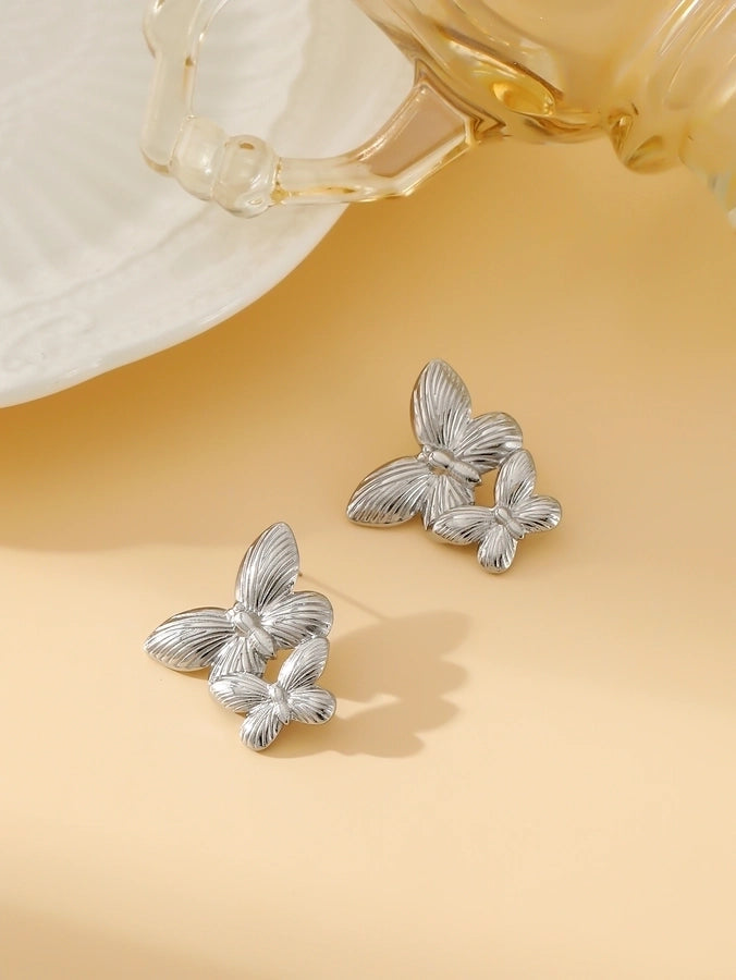 1 Pair Exaggerated Simple Style Oversized Flower Butterfly 304 Stainless Steel Ear Studs