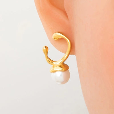 1 Pair Elegant Solid Color Plating Inlay 304 Stainless Steel Pearl 18K Gold Plated Earrings Ear Studs