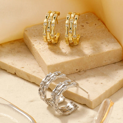 1 Pair Elegant Lady Shiny Geometric Inlay Copper Zircon K Gold Plated Rhodium Plated Earrings