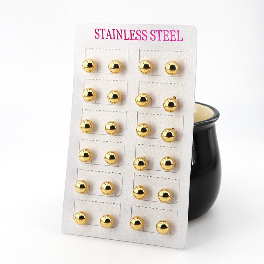 12 pairs Casual Simple Style Classic Style Round Plating 304 Stainless Steel Gold Plated Ear Studs