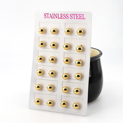 12 pairs Casual Simple Style Classic Style Round Plating 304 Stainless Steel Gold Plated Ear Studs