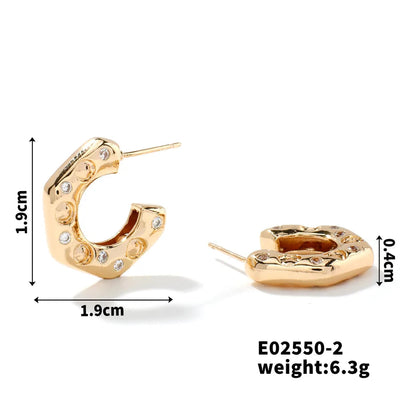 1 Pair Casual Vacation Solid Color Inlay Copper Zircon K Gold Plated Rhodium Plated Ear Studs