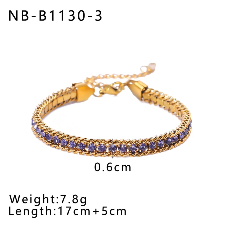 IG Style Geometric 304 Stainless Steel 18K Gold Plated Zircon Tennis Chain Bracelets In Bulk