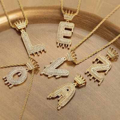 Copper Hemp flowers chain 18K Gold Plated Letter Zirconia Pendant Necklace