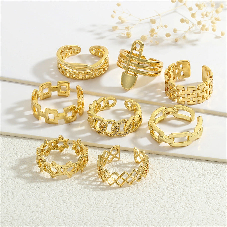 Copper Geometric Solid Color Open Rings