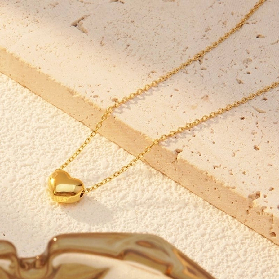 Jewelry Basic Sweet Classic Style Heart Shape 304 Stainless Steel 18K Gold Plated Plating Pendant Necklace