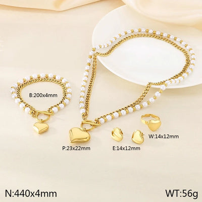 Fashion Retro Stainless Steel Double-Layer Stacked Three-Dimensional Love Pendant Four-Piece Set