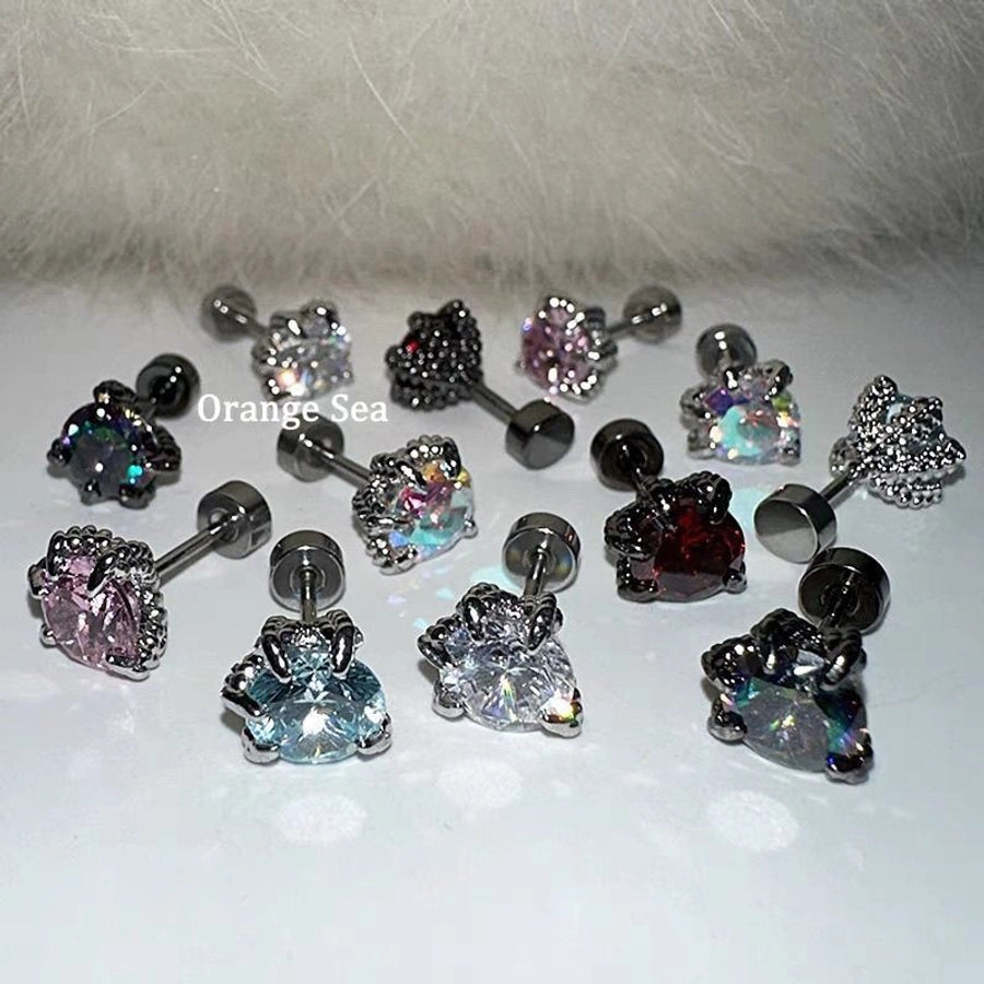 1 Piece Simple Style Geometric Titanium Steel Zircon Ear Studs