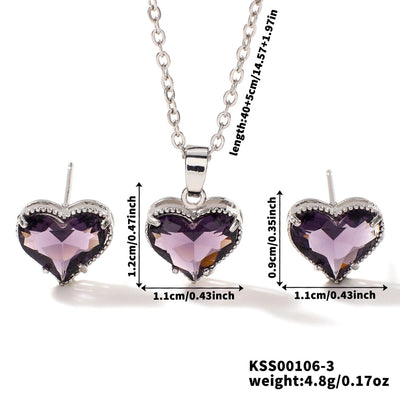 Copper Rhodium Plated Inlay Heart Shape Glass Jewelry Set