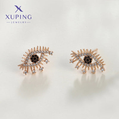 1 Pair Funny XUPING Simple Style Devil's Eye Enamel Copper 18K Gold Plated Ear Studs