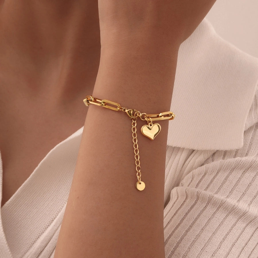 IG Style Heart Shape 201 Stainless Steel 18K Gold Plated Bracelets In Bulk