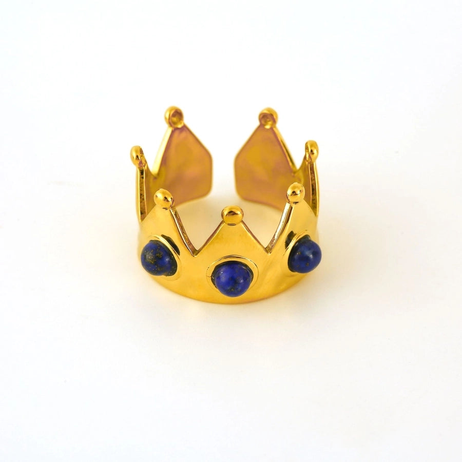 Jewelry Elegant Classic Style Crown 304 Stainless Steel Natural Stone Inlay Open Rings