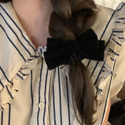 Black velvet bow simple elegant hair tie female hair band  new autumn and winter high-grade hair rope hair rope