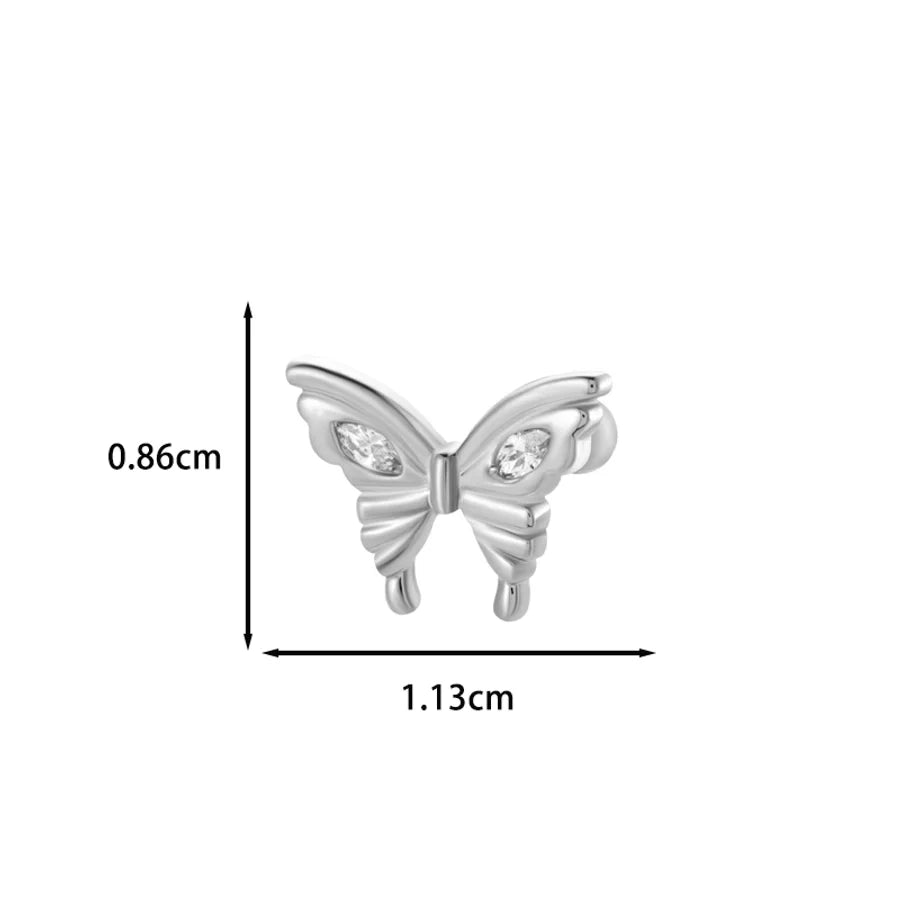 1 Piece IG Style Simple Style Korean Style Heart Shape Butterfly Bow Knot Inlay 316 Stainless Steel  Copper Zircon Ear Studs