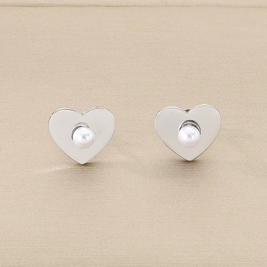 1 Pair Vintage Style Square Heart Shape Hollow Out Inlay 304 Stainless Steel Pearl Zircon 18K Gold Plated Earrings