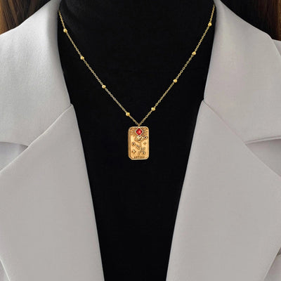 Jewelry Punk Roman Style Letter Rose Rectangle 304 Stainless Steel Zircon 18K Gold Plated Plating Inlay Pendant Necklace