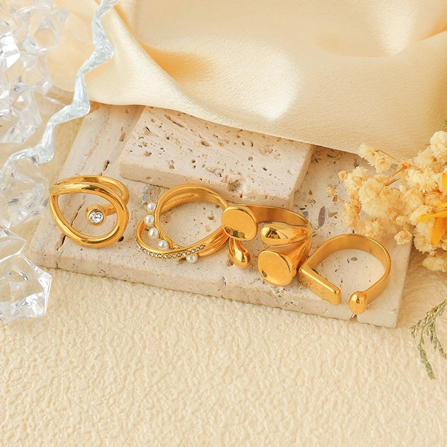 Jewelry Modern Style Classic Style Commute Geometric 304 Stainless Steel Pearl Zircon 14K Gold Plated Inlay Rings