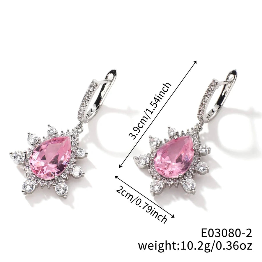 1 Pair Elegant Shiny Korean Style Geometric Water Droplets Flower Inlay Copper Glass Zircon K Gold Plated Rhodium Plated Ear clip