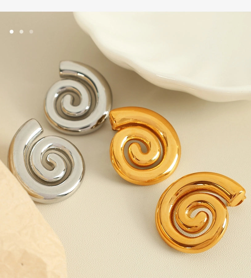 1 Pair Casual Retro Classic Style Swirl Pattern Polishing Plating 304 Stainless Steel 18K Gold Plated Ear Studs