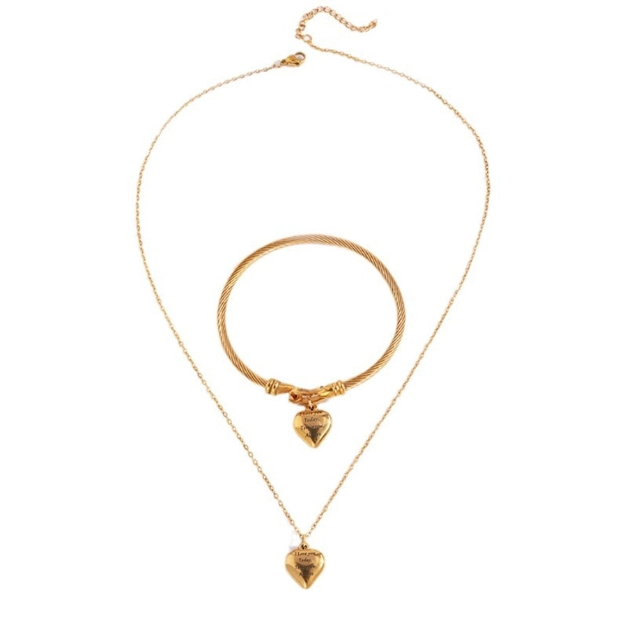 Jewelry Simple Style Heart Shape Titanium Steel Bracelets Necklace