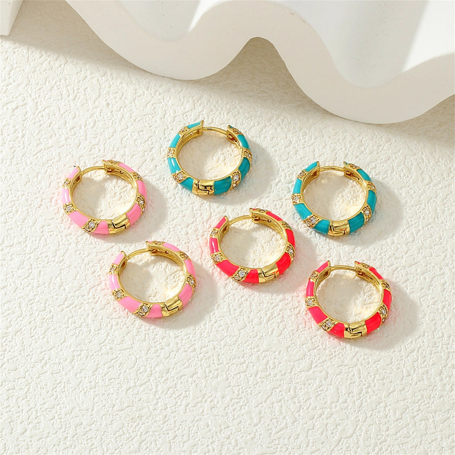 1 Pair IG Style Simple Style Commute Circle Enamel Inlay Copper Zircon 18K Gold Plated Earrings