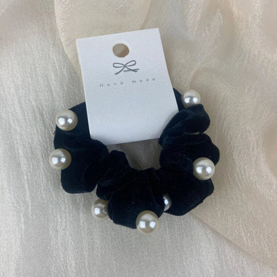 elegant solid color artificial pearl flannel hair tie