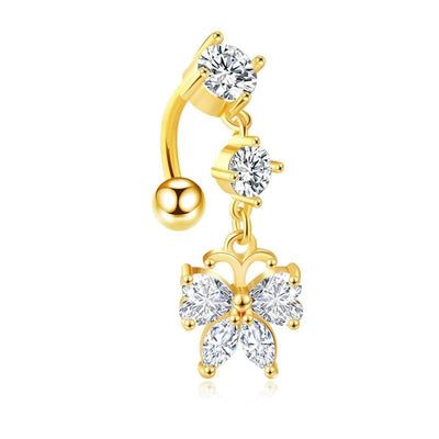 1 Piece Belly Rings Simple Style Shiny Round Heart Shape Bow Knot 316L Stainless Steel  Inlay Zircon