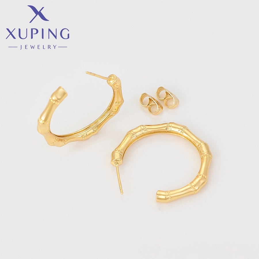 1 Pair XUPING Simple Style C Shape Copper 18K Gold Plated Ear Studs