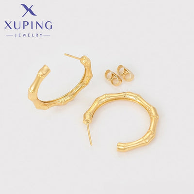 1 Pair XUPING Simple Style C Shape Copper 18K Gold Plated Ear Studs