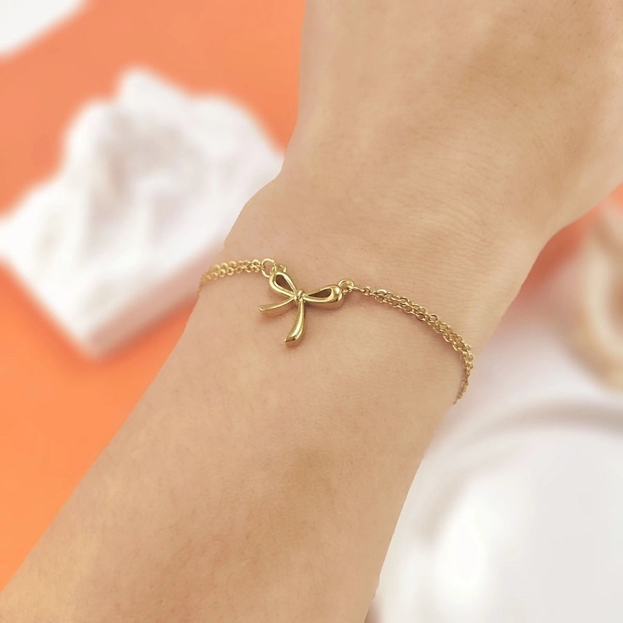 Jewelry Streetwear Bow Knot 304 Stainless Steel Plating Bracelets Anklet Necklace