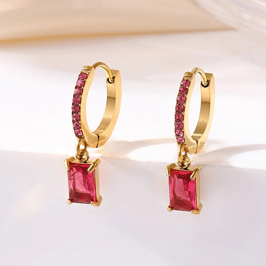 1 Pair Elegant Vacation Rectangle Inlay 304 Stainless Steel Zircon 18K Gold Plated Drop Earrings