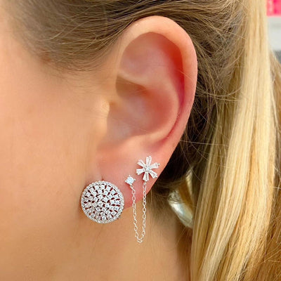 1 Pair Sweet Simple Style Shiny Flower Chain Inlay Copper Zircon Gold Plated Ear Studs