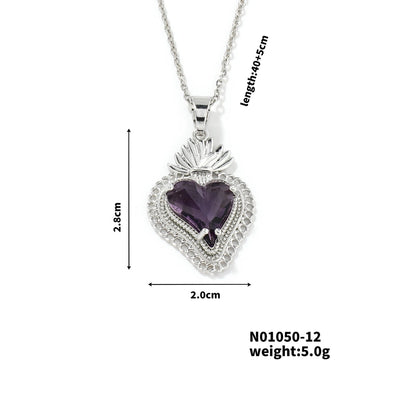 304 Stainless Steel Copper K Gold Plated Rhodium Plated Three-dimensional Inlay Heart Shape Strawberry Glass Pendant Necklace