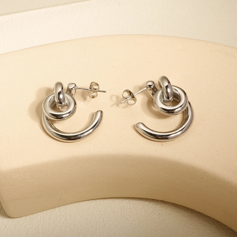 1 Pair Elegant C Shape Color Block Titanium Steel Ear Studs