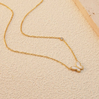 Jewelry Sweet Simple Style Butterfly 304 Stainless Steel Acrylic Shell 18K Gold Plated Plating Butterfly Pendant Necklace