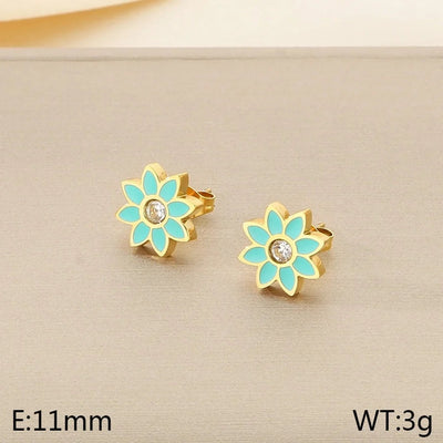 1 Pair Vintage Style Flower Hollow Out Inlay 304 Stainless Steel Zircon 18K Gold Plated Ear Studs