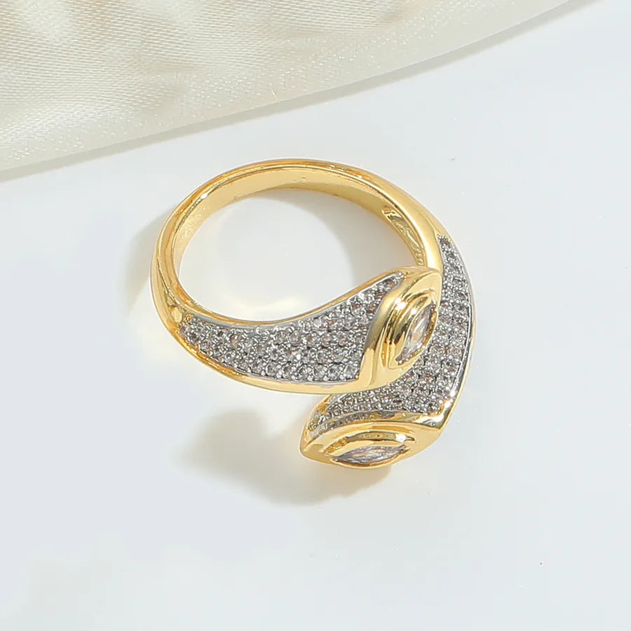 Wholesale Jewelry Casual Retro Solid Color Copper Zircon 14K Gold Plated Hollow Out Open Rings