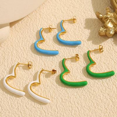 1 Pair IG Style Geometric Polishing Enamel Plating 304 Stainless Steel 18K Gold Plated Ear Studs