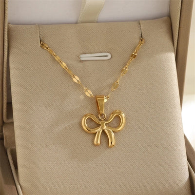 Jewelry Simple Style Classic Style Sun Heart Shape Bow Knot 201 Stainless Steel 304 Stainless Steel Rhinestones Shell Zircon 18K Gold Plated Inlay Pendant Necklace