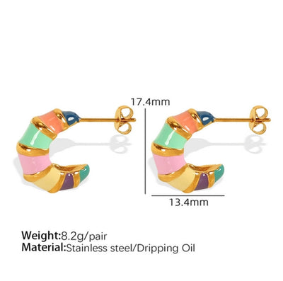 1 Pair IG Style Elegant Vintage Style C Shape Polishing Enamel Plating 304 Stainless Steel 18K Gold Plated Ear Studs