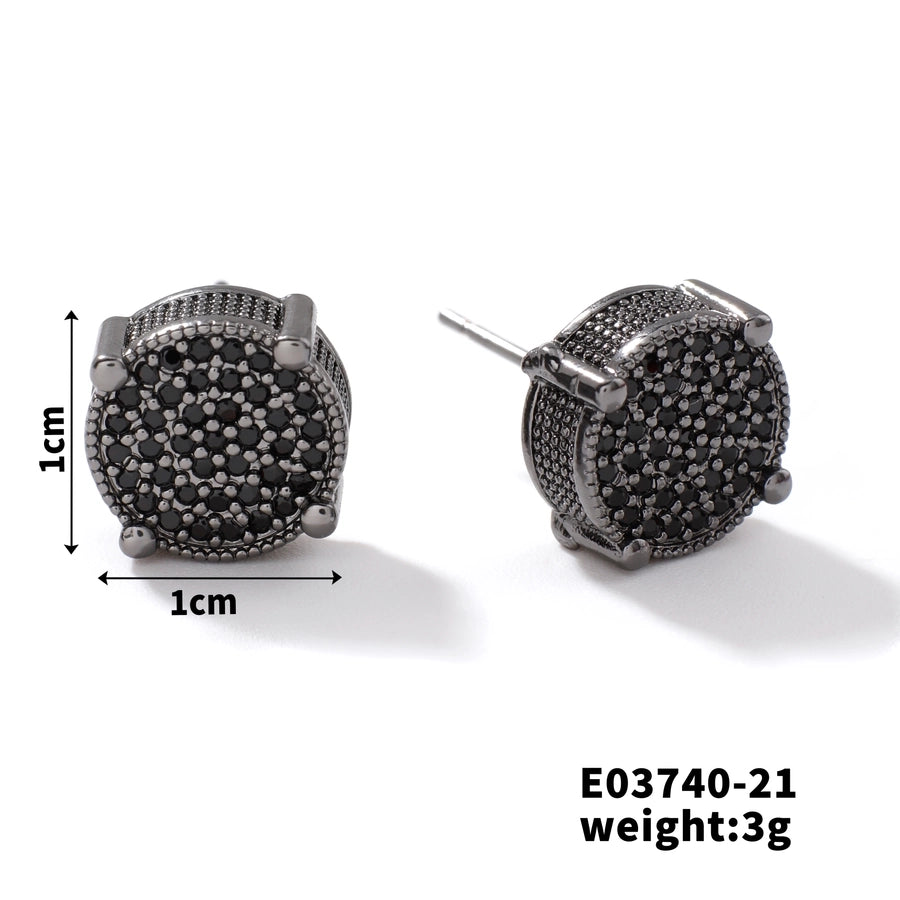 1 Piece Hip-Hop Retro Streetwear Geometric Inlay Copper Zircon Rhodium Plated Ear Studs