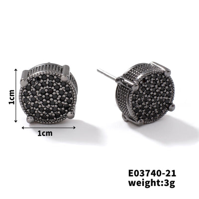 1 Piece Hip-Hop Retro Streetwear Geometric Inlay Copper Zircon Rhodium Plated Ear Studs