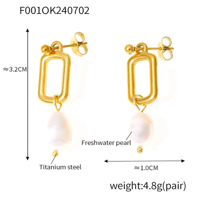 1 Pair Elegant French Style Quadrilateral Oval Plating 304 Stainless Steel Freshwater Pearl 18K Gold Plated Drop Earrings