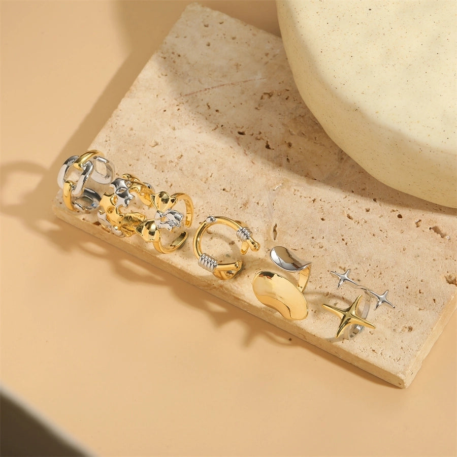 Copper 14K Gold Plated Geometric Star Rings