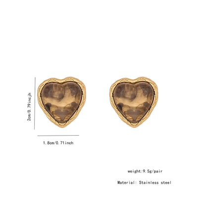 1 Pair Simple Style Commute Heart Shape Inlay 304 Stainless Steel Gem 18K Gold Plated Ear Studs