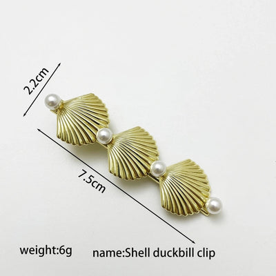 Women's Casual Marine Style Shell Metal Inlay Pearl Hair Clip