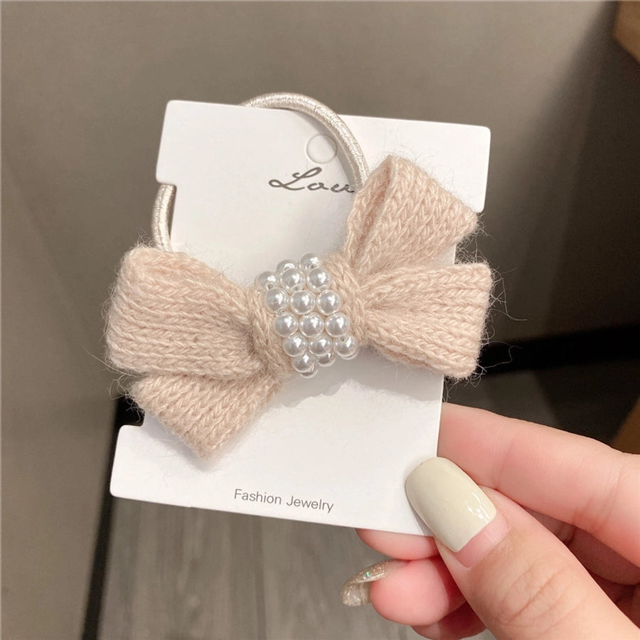 autumn and winter new bow wool simple headband female online influencer ins rubber band female hair tie pearl tie waist hair ring