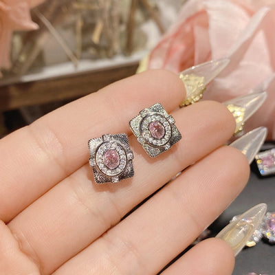 1 Pair Elegant Star Heart Shape Inlay Copper Artificial Gemstones Ear Studs